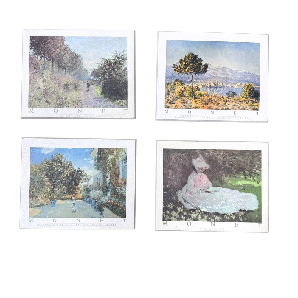 Claude Monet Impressionist set 4 Art Prints 10" x 8" Wall Decor Plaque Wood